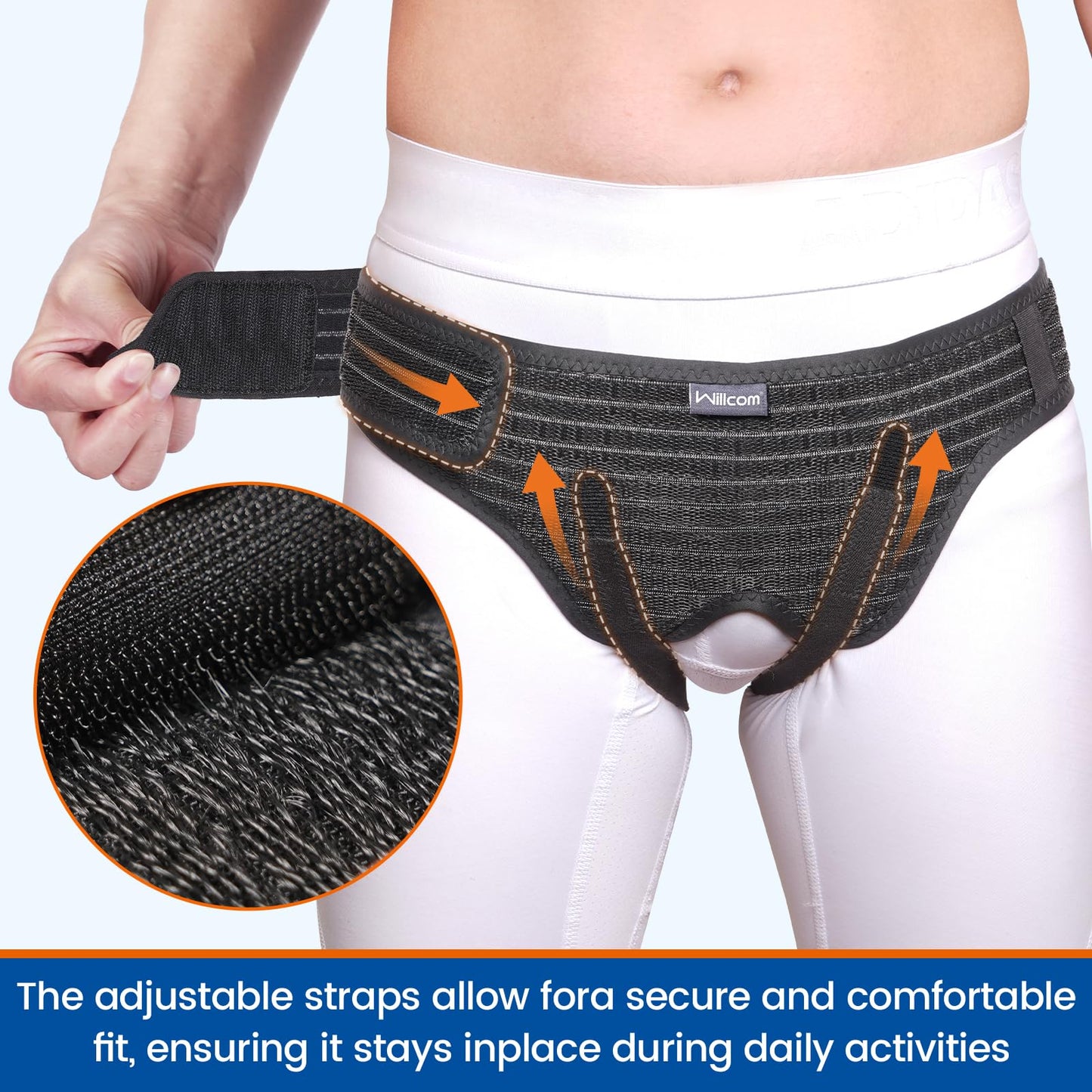 Willcom Hernia Belt for Double Inguinal, Hernia Support Truss for Men and Women, Pain Relief Recovery Adjustable Strap with 2 Removable Medical Compression Pads (Medium)