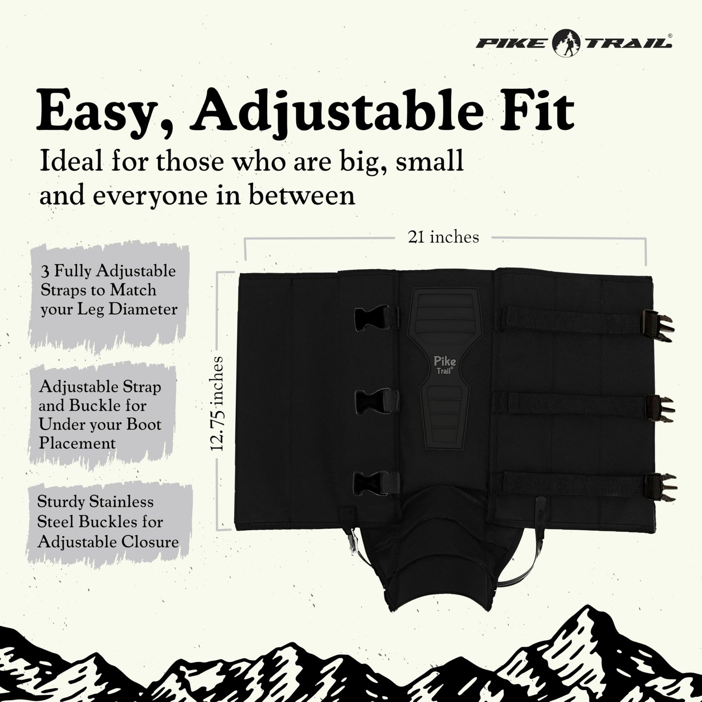Pike Trail Snake Gaiters Leg Guards - Waterproof, Durable - Adjustable Size for Men & Women - Protection from Snake Bites - Hiking Essentials Ideal for Trekking, Hunting & Fishing - Black - 1 Pair
