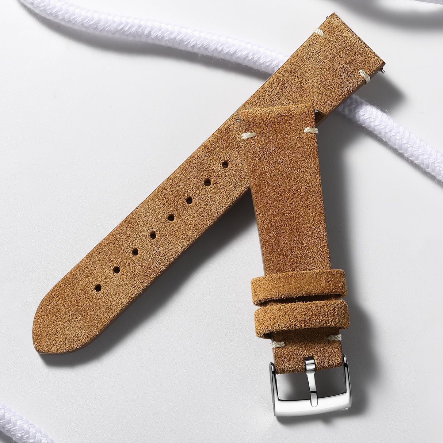 ADDIESDIVE Vintage Suede Watch Strap 20 mm Quick Release Brown Leather Watch Bands Genuine Leather Watch Straps for Men Women Stainless Steel Buckle