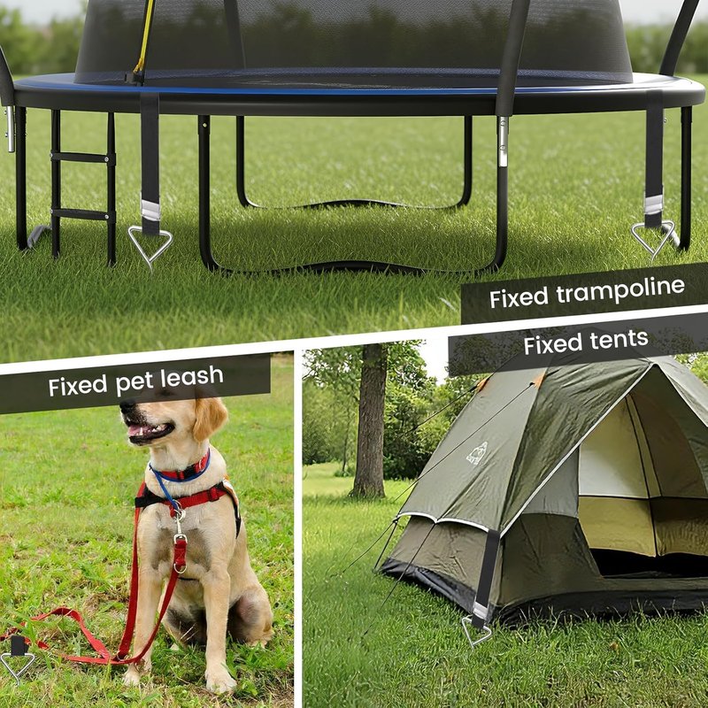 Heavy Duty Trampoline Anchor Kit - Spiral Ground Stakes with Straps & Tool | 4-Pack for Secure Trampoline, Tent, Canopy, Gazebo