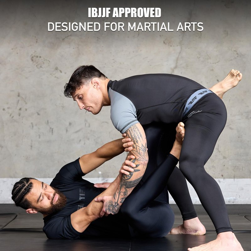 Elite Sports New Item Workout Standard MMA BJJ Spats Base Layer Compression Pants Tights, Black, Large