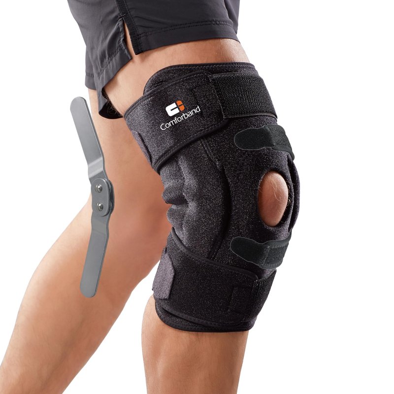 Comforband Adjustable Hinged Knee Brace – Dual Side Hinges for ACL, PCL, MCL Injury Support, Meniscus Tear, Arthritis Pain Relief, Post-Surgery Recovery (Black, L/XL)
