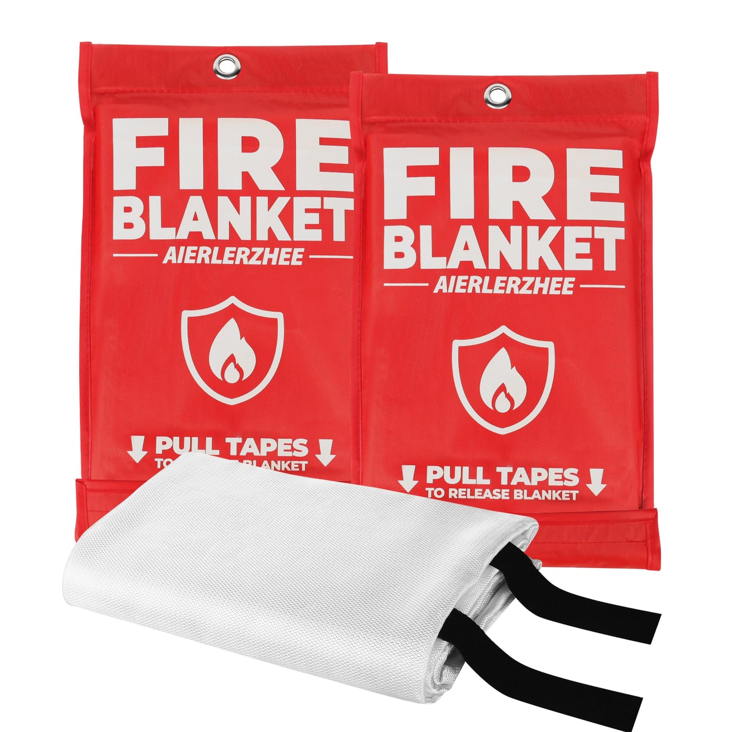AIERLERZHEE Fire Blanket 2 Pack 40"x40" – CE Certified Fiberglass, Heat Resistant to 1076°F – No-Mess Fire Suppression for Kitchen, Grill, Car, Camping & Home Safety