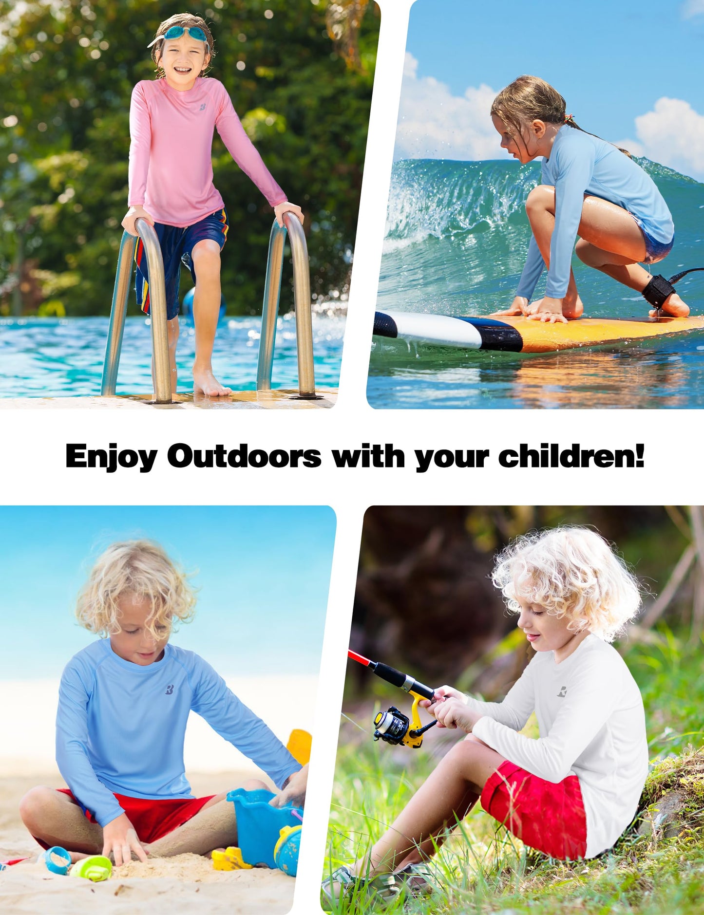 Roadbox Boys Rash Guard Swim Shirt UPF 50+ Long Sleeve Sun Protection Shirts, Kids UV Athletic Beach Quick Dry Rashguard