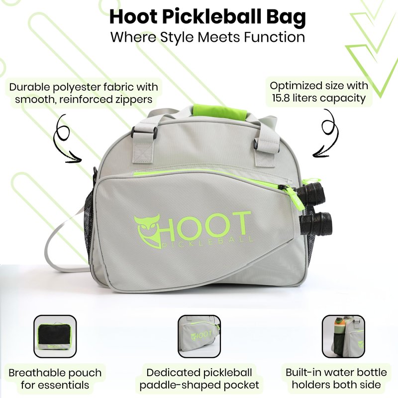 HootPickleball - Pickleball Backpack - Sports Equipment Organizer for Men & Women - Paddle Tennis Bag with Adjustable Strap - Dual Compartment - Light Grey - 15.8L