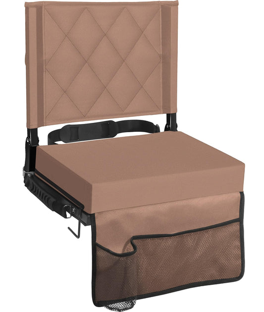 Sheenive Stadium Seats with Back Support, Portable, Lightweight, Foldable, 17.1 x 13.5 Inches, Khaki, Foam Cushion, Rubber