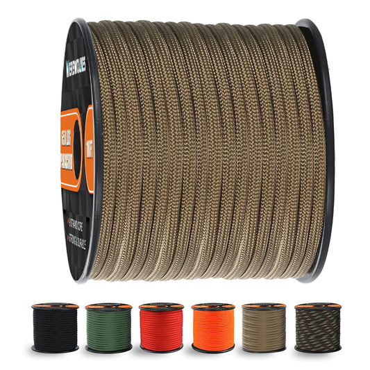 650lb Paracord/Parachute Cord - 9 Strand Paracord Rope - 100', 200' Spools of Parachute Cord, Type III Paracord for Camping, Hiking and Survival (Coyote Brown, 100 Feet)