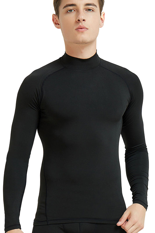 COOLOMG Mens Base Layer Top Thermal Fleece Lined Compression Long Sleeve Shirts Mock Black XL