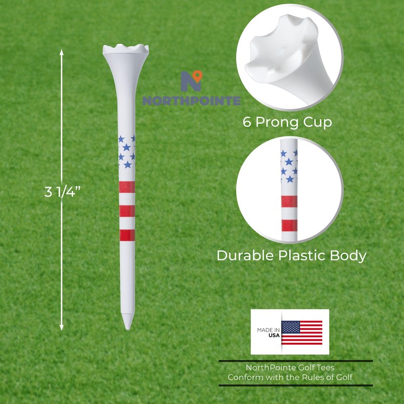 NorthPointe 3 ¼” USA Stars and Stripes American Flag Golf Tees Plastic - 100 Tees in Bulk – Patriotic