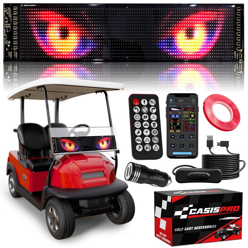 Golf Cart Devil Eyes Light Sign, 23.6"x4.7" Programmable Flexible Screen for Windshield, DIY Animated LED Sign with APP/Remote Control, for Golf Cart Decorations Halloween Festivals Trucks SUVs