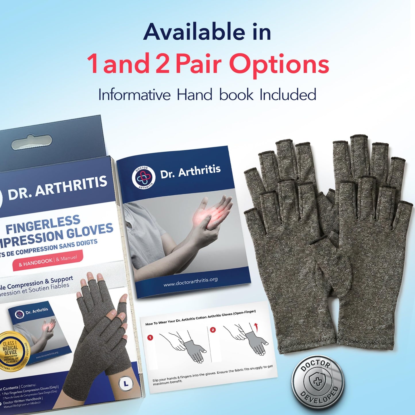 Doctor Developed Compression Gloves for Women and Men/Open-Finger Arthritis Gloves/Typing Gloves/Hand Compression Gloves for Arthritis & Carpal Tunnel, With Doctor Handbook (Grey, S)