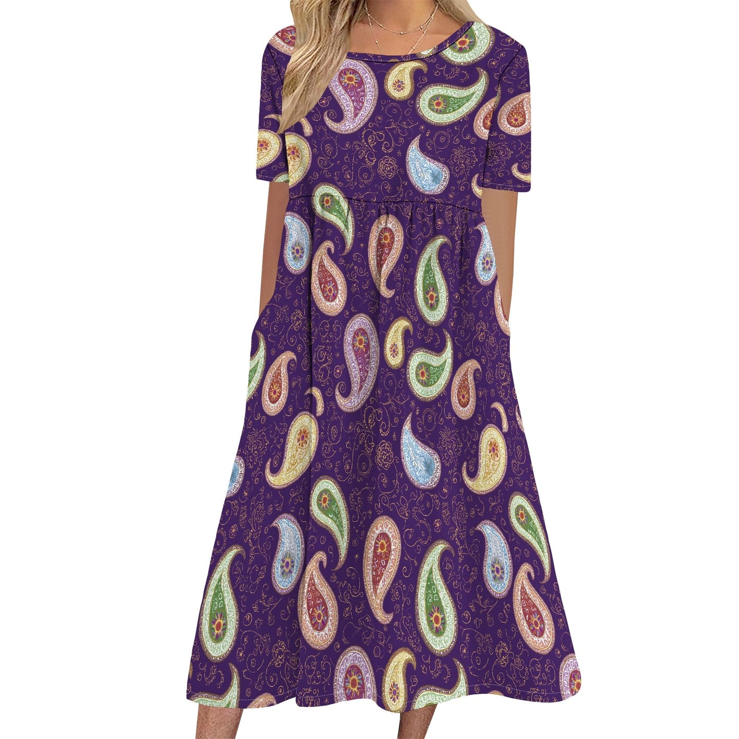 Medlor Womens Midi Dresses Casual Short Sleeves Scoop Neck Floral Print Flowy Beach Vacation Trendy Dress with Pocket for 2025 Summer