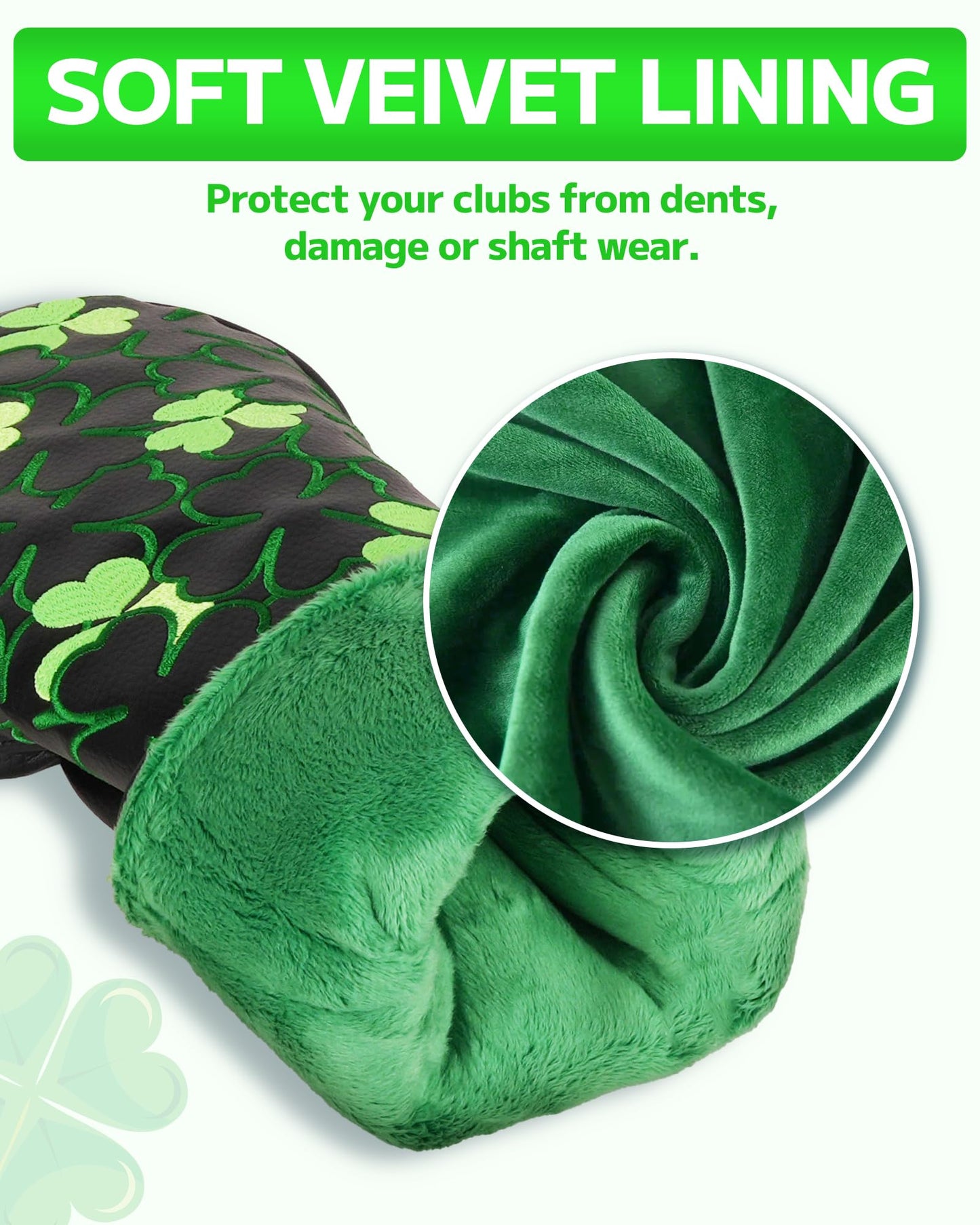 Big Teeth Golf Irish Luck Driver Headcover St. Patrick’S Day Driver Cover Black Driver Head Cover Lucky Clover Golf Driver Head Covers Green Shamrock