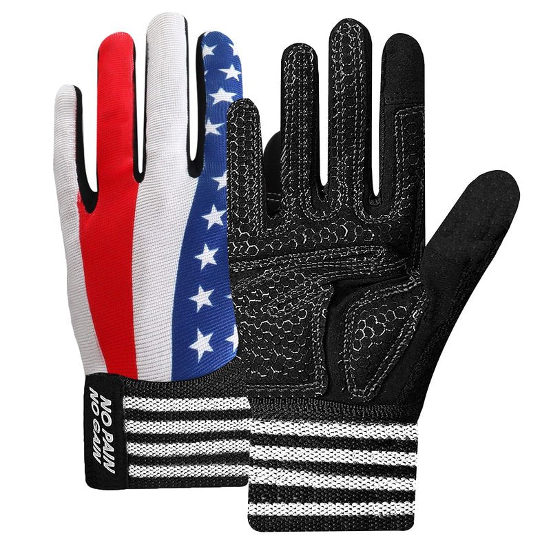 FINGER TEN Weightlifting Workout Gloves Full Half Finger with Wrist Strap Support, Padded Grip for Weight Lifting Gym Fitness Exercise Training Men Male (USA Flag, Large)