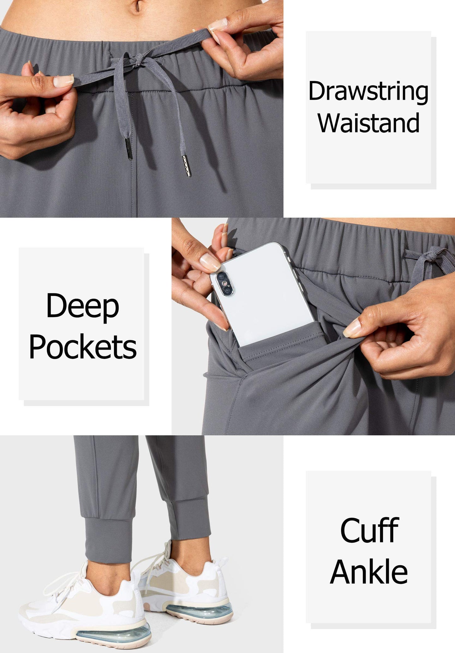 SANTINY Women's Joggers Pants Pockets Drawstring Running Sweatpants for Women Lounge Workout Jogging(Dark Grey_XS)