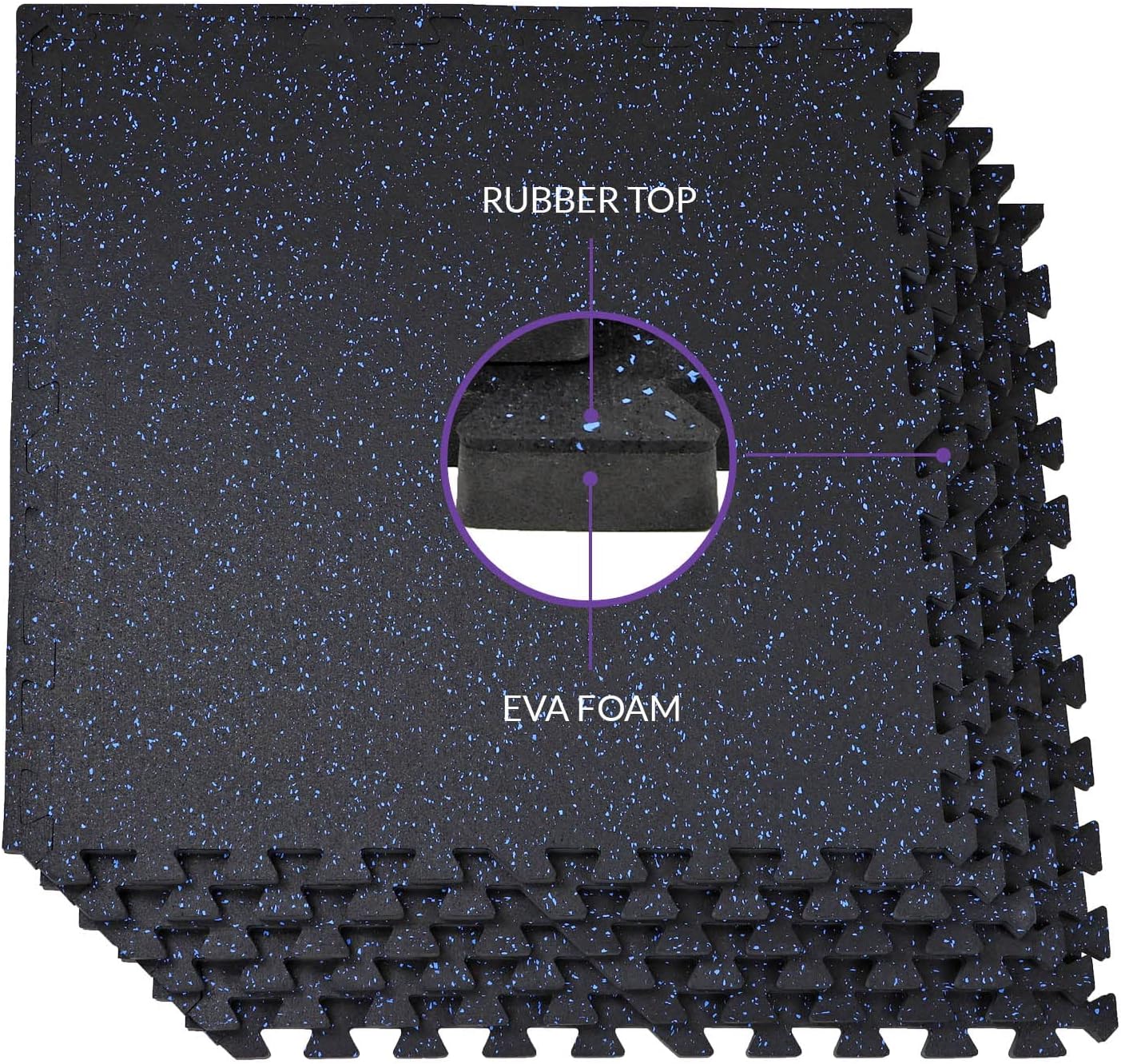 Xspec Interlocking Rubber EVA Foam Exercise Mat - Durable Gym Flooring Tiles | 48 sq ft (12 Tiles) | Black/Blue