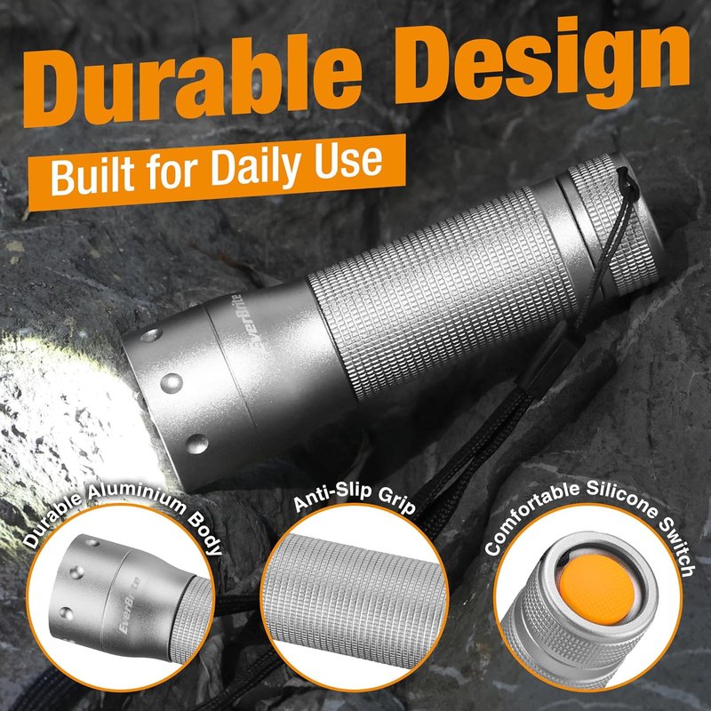 Mini LED Flashlight - Zoomable Handheld Light with 3 Modes | Perfect for Camping, Emergency, Home Use - Grey