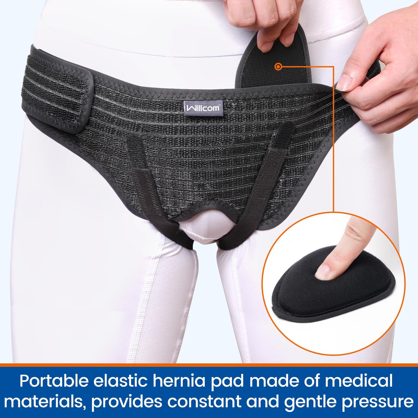 Willcom Hernia Belt for Double Inguinal, Hernia Support Truss for Men and Women, Pain Relief Recovery Adjustable Strap with 2 Removable Medical Compression Pads (Medium)