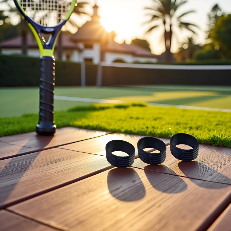 Myuiao 5Pcs Black Tennis Racket Handle Rubber Ring Stretchy Tennis Racquet Band Overgrips, Tennis Racket Grips, Racquet Accessories