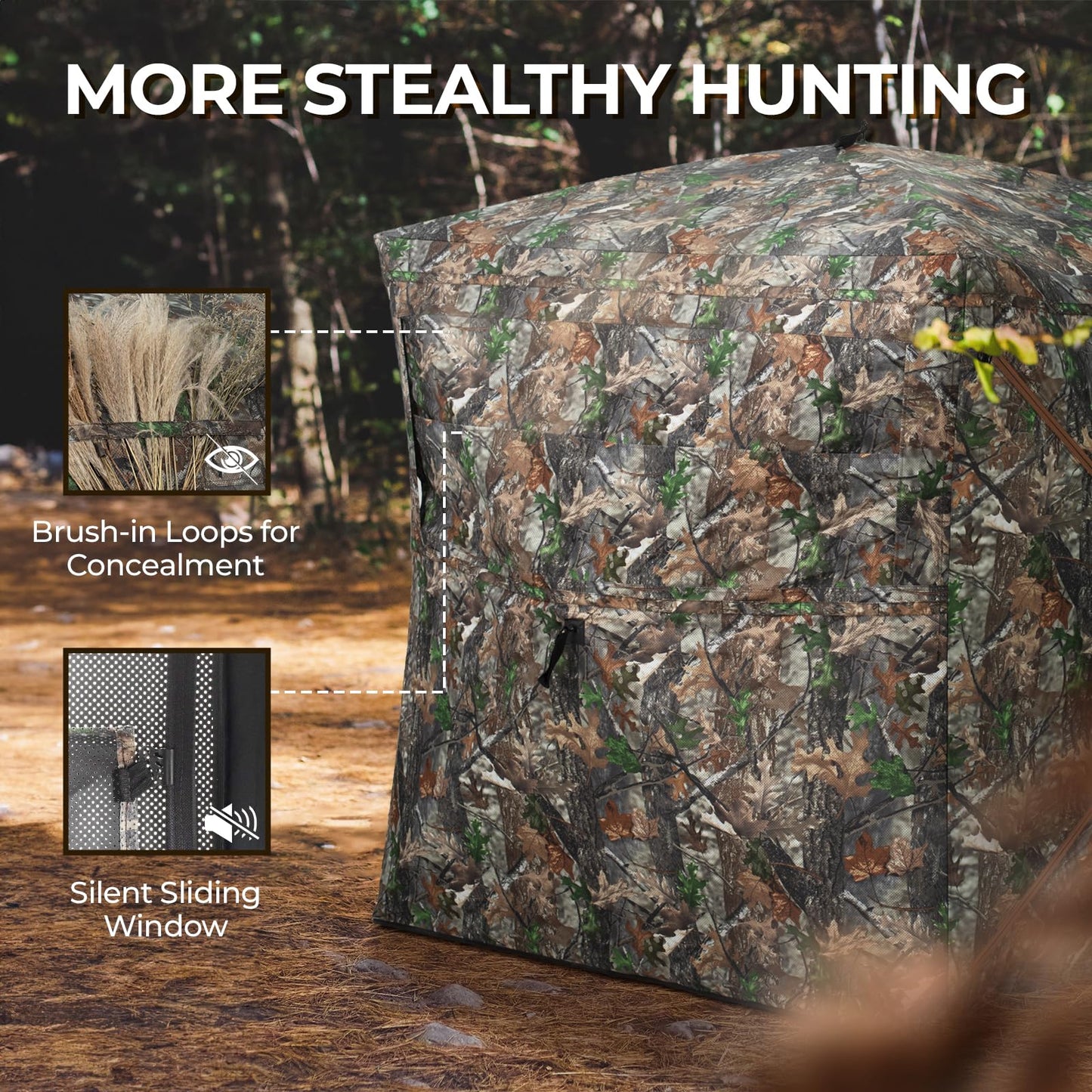 HUNTSEN Hunting Blind 270° See Through 3-4 Person Ground Blind Pop Up Deer Blind for Hunting with Carring Bag - Portable Durable Blind for Turkey and Deer Tent