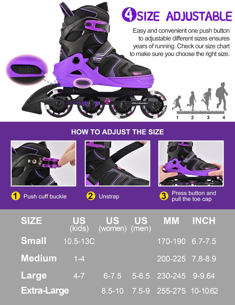 Kuxuan Skates Adjustable Inline Skates for Women Men, Kids Roller Skates Ages 4-12 with Light Up Wheels, Teen Skates for Beginner Girl Boy