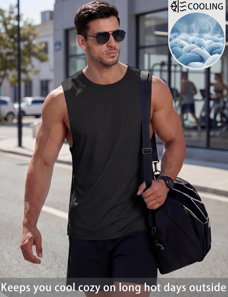 MAGCOMSEN Tank Tops for Men Dry Fit Active Muscle Tank Top Sleeveless Running Shirts Swim Beach Black L