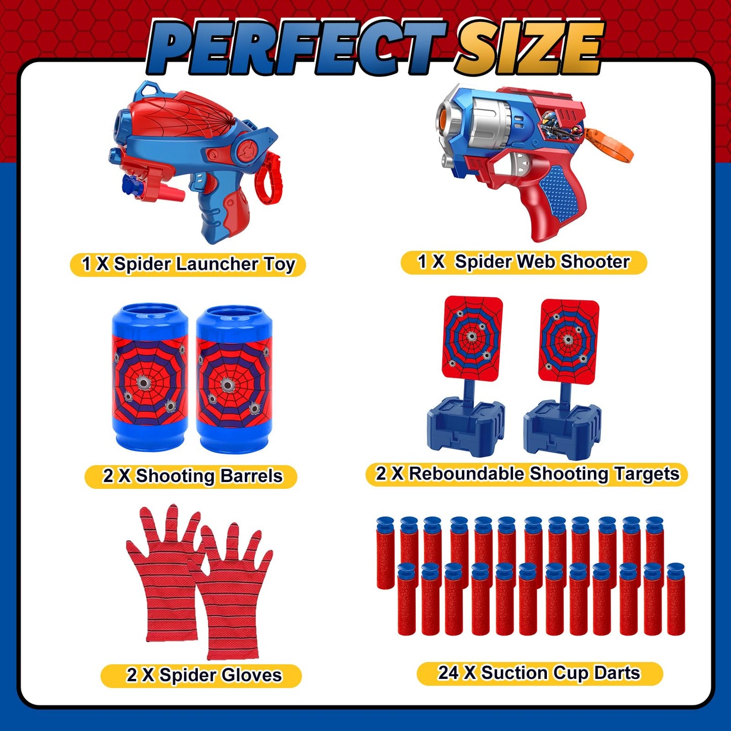 Spider Shooting Toys Set 2PCS Web Shooters Halloween Party Favors Decorations for Kids for 3-12 Year Old Boys Shooting Target Toys Shooter Cosplay Christmas Birthday Party for Boys Girls