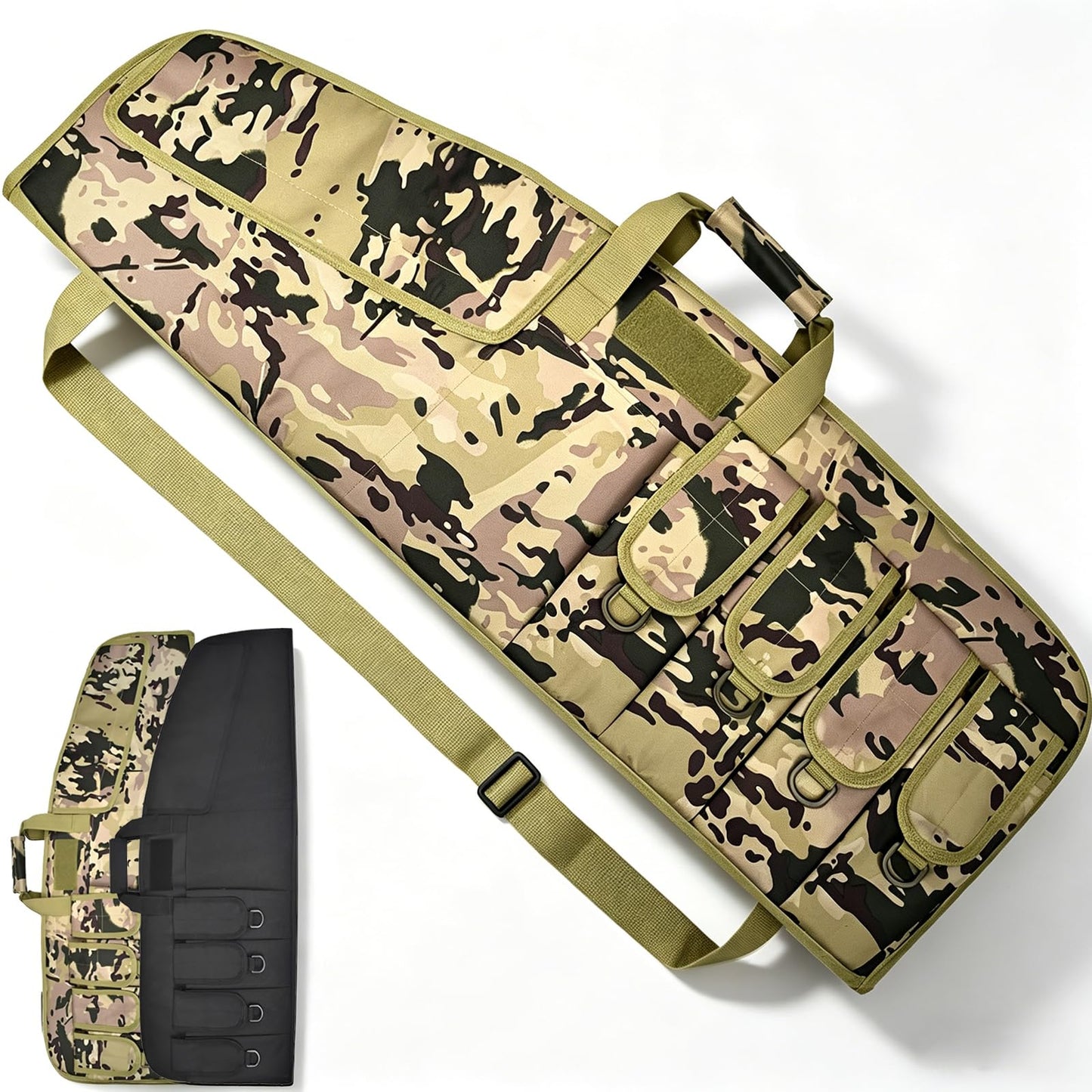 StorForge Tactical Rifle Case Single Scoped,Soft Shooting Range Bag with Fastening Straps Inside,Dual Lockable Zippers,6 Pouches,2 carrying methods,36" 42" (Camo, 36IN)