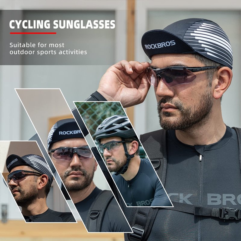 ROCKBROS Pickleball Photochromic Glasses Cycling Glasses with Removable Elasctic & Temple Band Sunglasses Fit for Men Women
