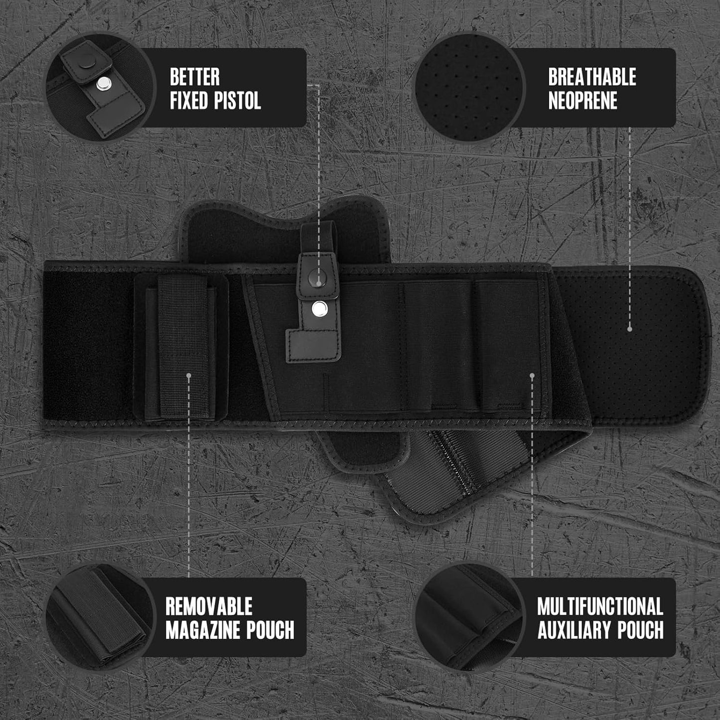 Belly Band Holster for Concealed Carry | Fits Glock, Sig P365, Taurus & More - Adjustable for Men & Women