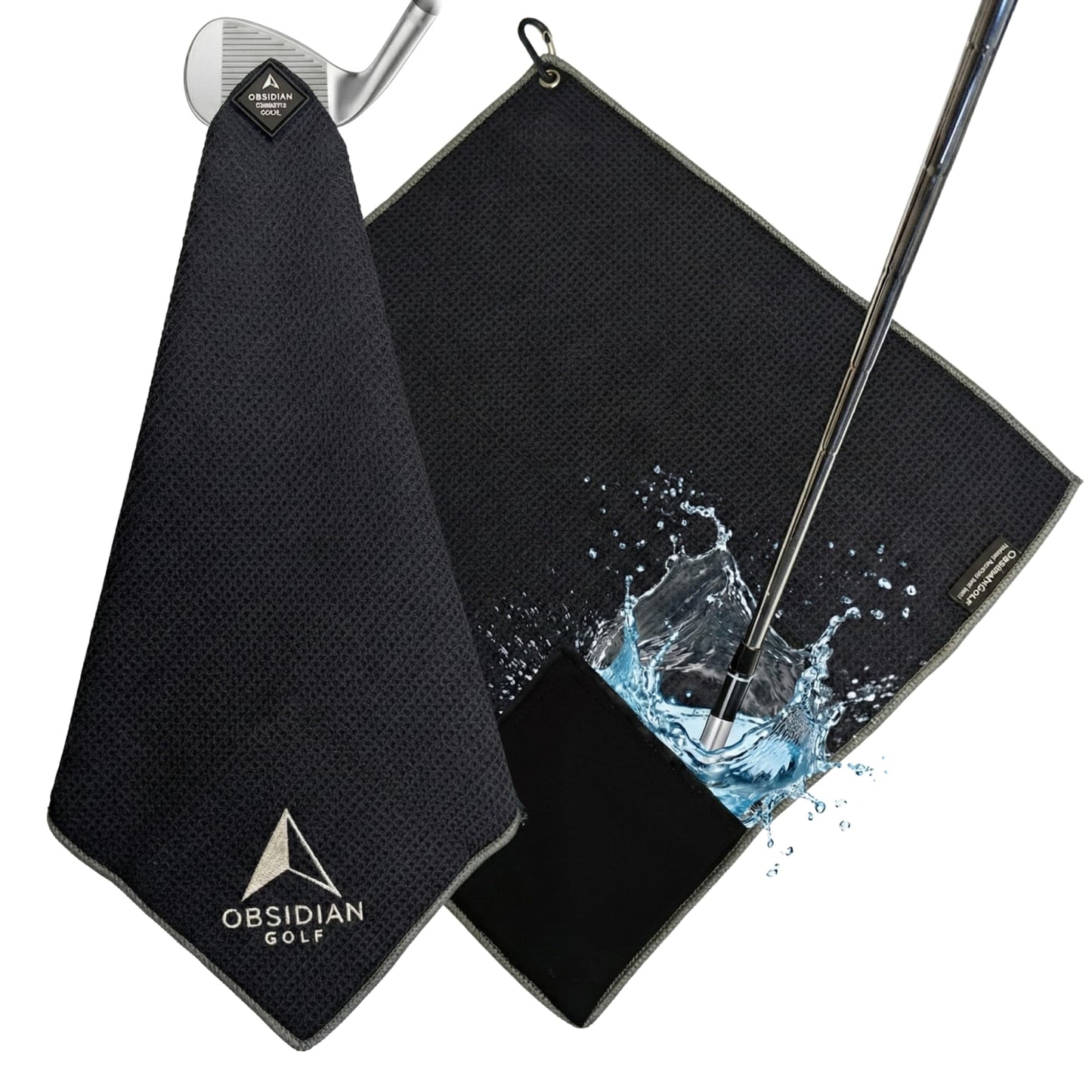Clean Balls Go Further Magnetic Golf Towel (Greenside 18" x 18") with Hydro Pocket – Premium Full-Size Waffle Weave Stays Wet for Cleaning Clubs, Attaches to Clubs or Cart, Green-Side Ready (Black)