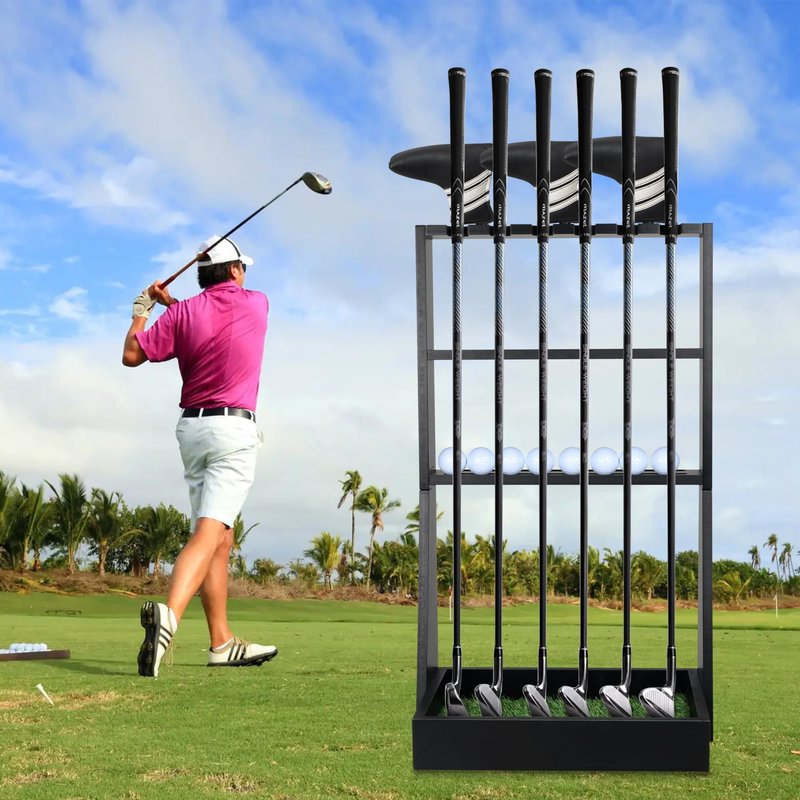 Alytree Golf Putter Stand, Golf Club Holder for 36 Balls Tray Storage & 6 Clubs & 3 Head Covers, Display Rack Organizer for Home Indoor Outdoor Office