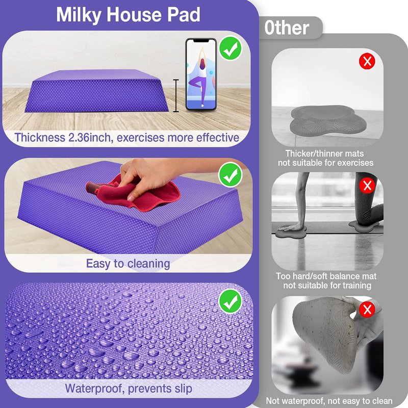 Balance Board, Foam Pad Yoga Mat, Balancing Exercises Mat, Non-Slip Knee Rocker Board Physical Therapy Cushioned Turn Boards for Dancers Women, Anti-Fatigue Fitness Training Pads Purple 12.2X9.4X2.4in