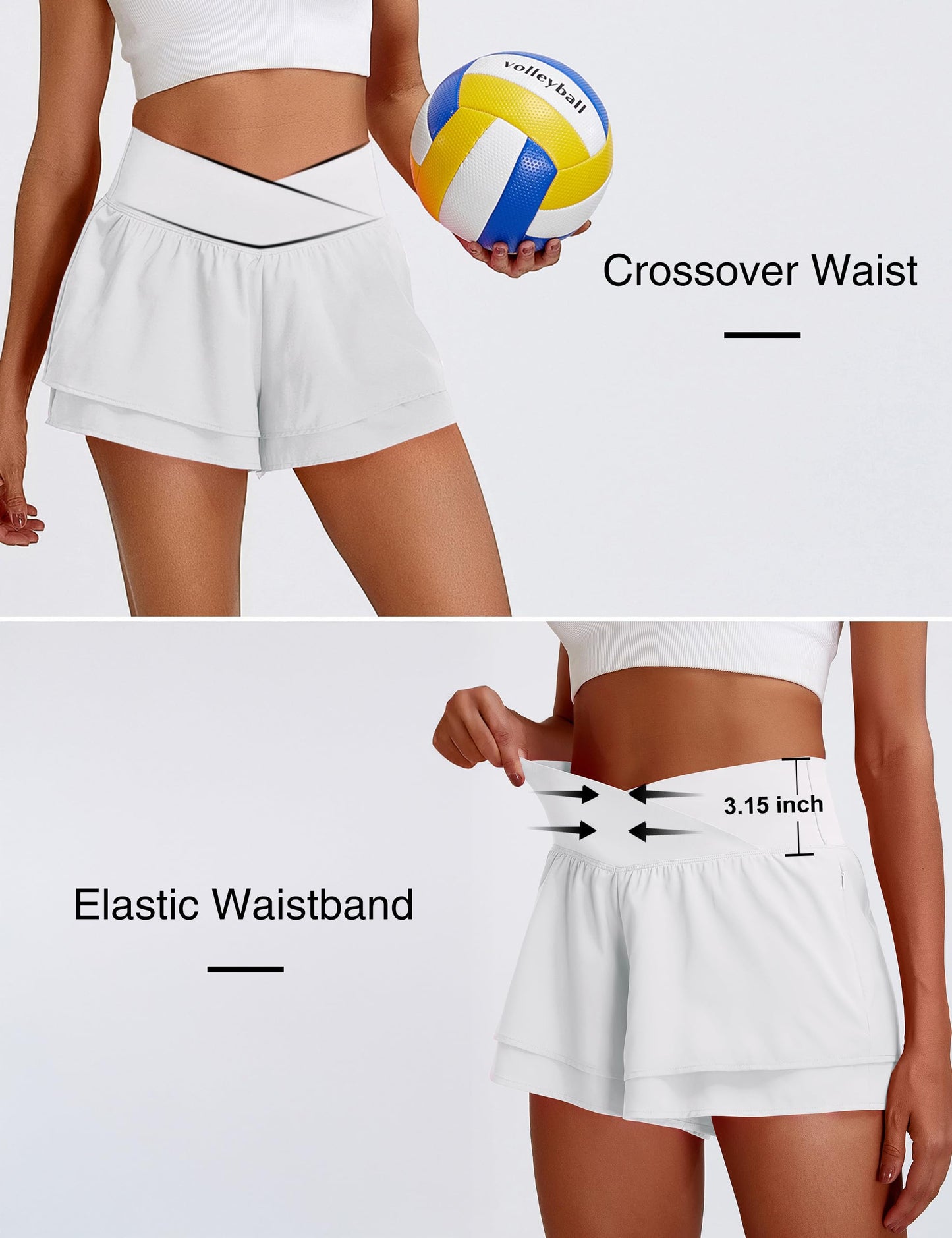 BMJL Womens Athletic Running Shorts High Waisted Crossover Workout Short with Pocket 3"