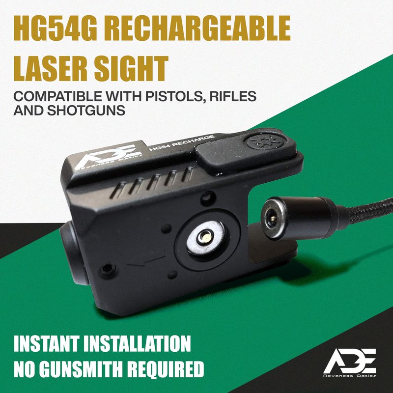Ade Advanced Optics HG54G Green Laser Sight – Rechargeable Universal Rail Mount Pistol Accessory with USB Charging, Constant/Strobe Modes, Ambidextrous Switch – Compact Class IIIA Optic for Handguns