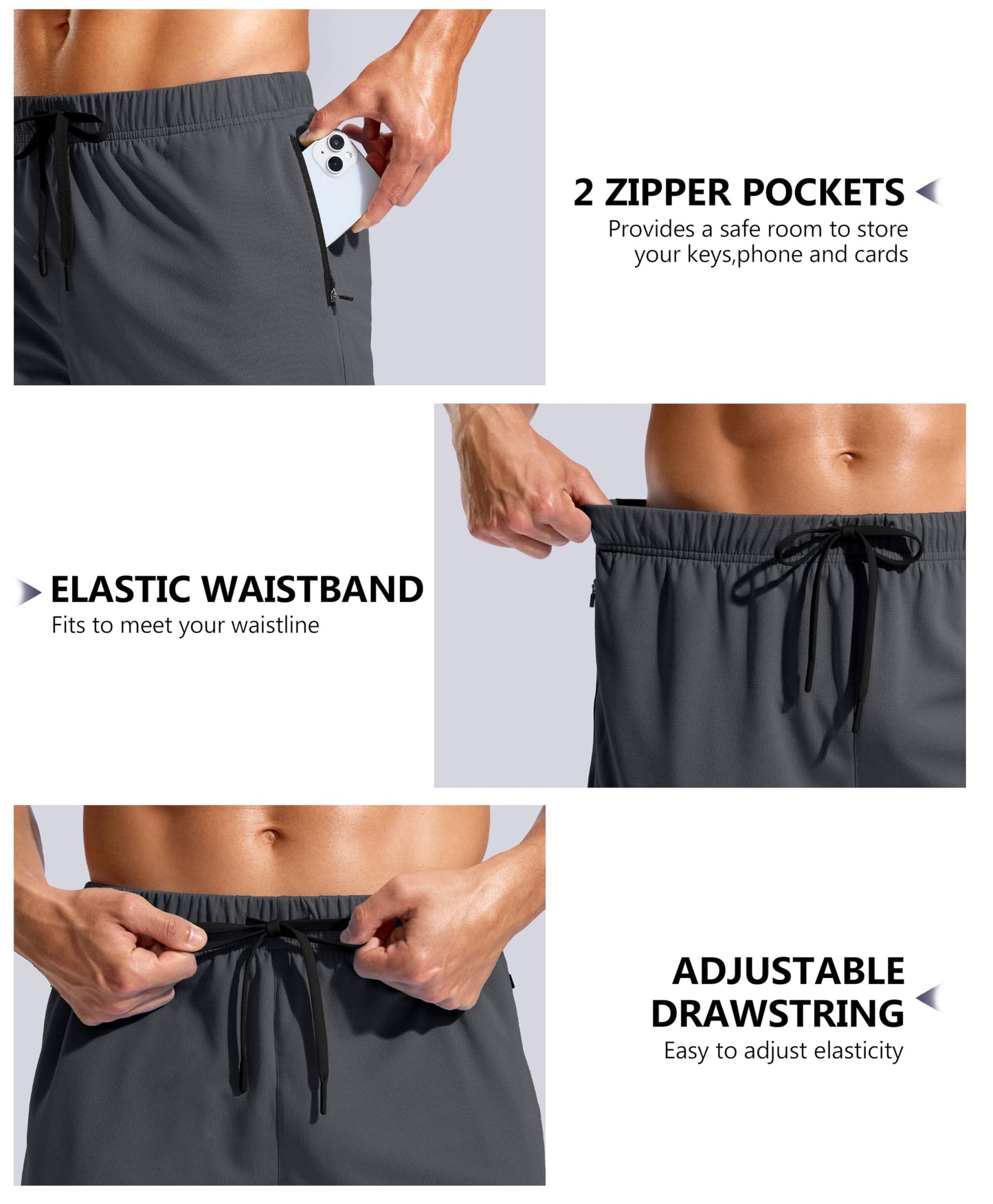 Pudolla Men's Workout Running Shorts with Zipper Pockets 5" Lightweight Quick Dry Athletic Gym Mesh Shorts no Liner(Dusty Grey Medium)