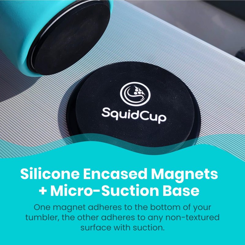 SquidCup Non-Tipping Kit | Magnetic & Suction Cup Base + Adhesive Disc for Cups, Bottles & Can Coolers (Fits 12–30 oz) | Spill-Proof Drink Solution for Boats, Kayaks, SUPs, RVs & More