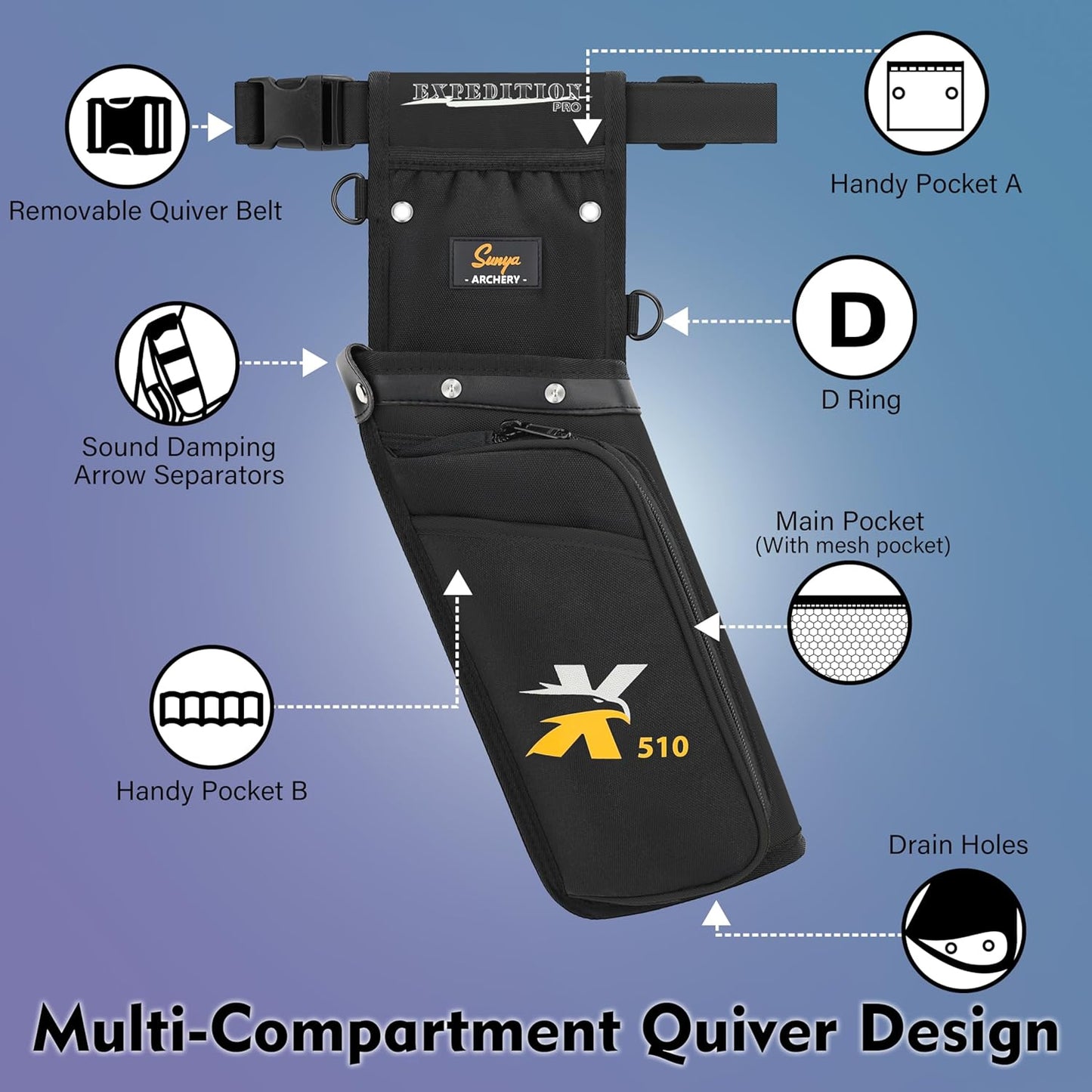 Field & Competition Hip Arrow Quiver - 3-Slot Noise-Free Design | Sturdy Storage System (42x18cm)