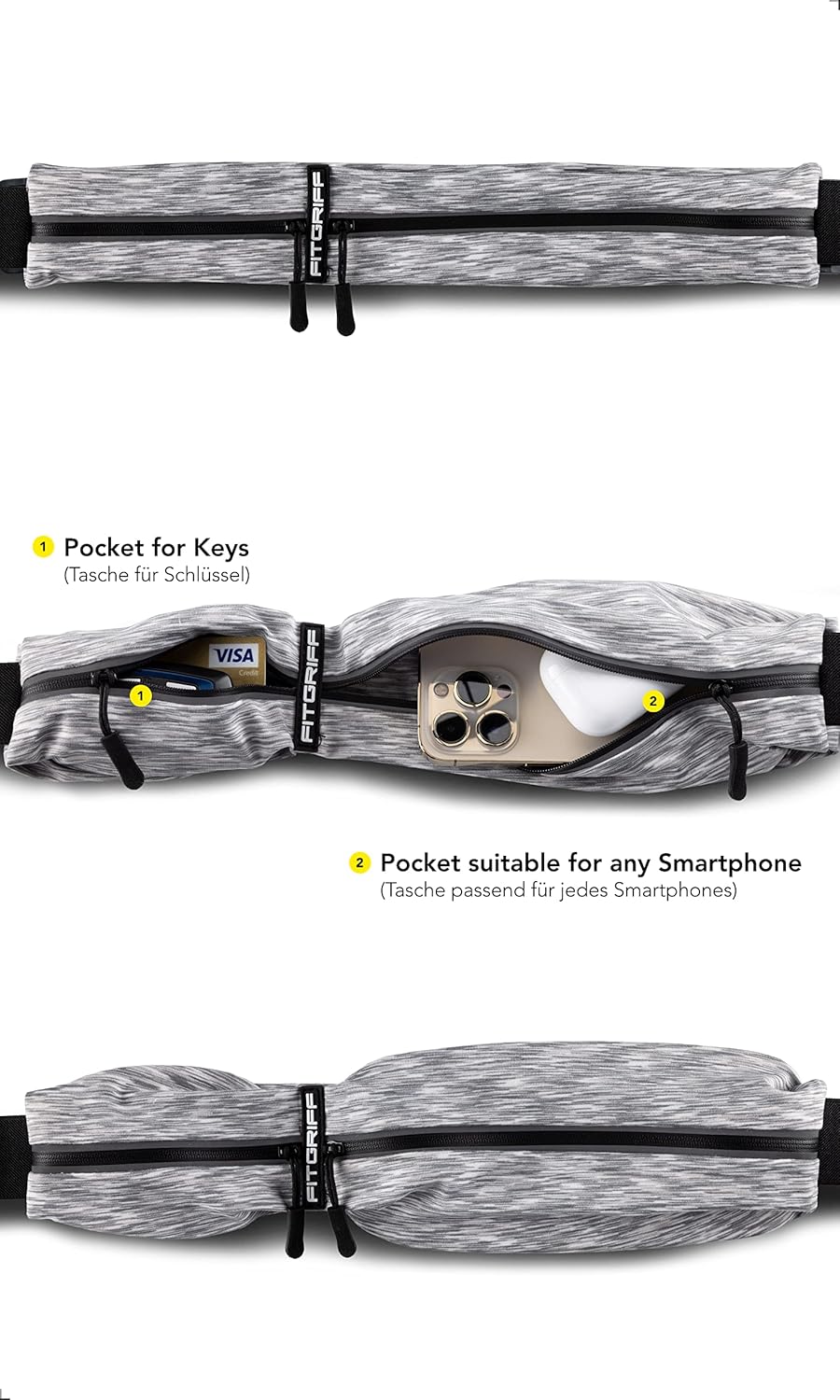 Fitgriff® Running Belt - Secure Jogging Pouch for Phone & Essentials | Adjustable for All Cell Phones