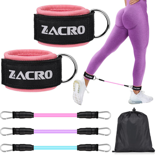 Zacro Ankle Resistance Bands with Cuffs, Ankle Bands for Working Out, Ankle Bands for Home Workouts & Gym, Glutes Workout Equipment Legs Resistance Bands for Women, Butt Exercise for Kickbacks (Pink)