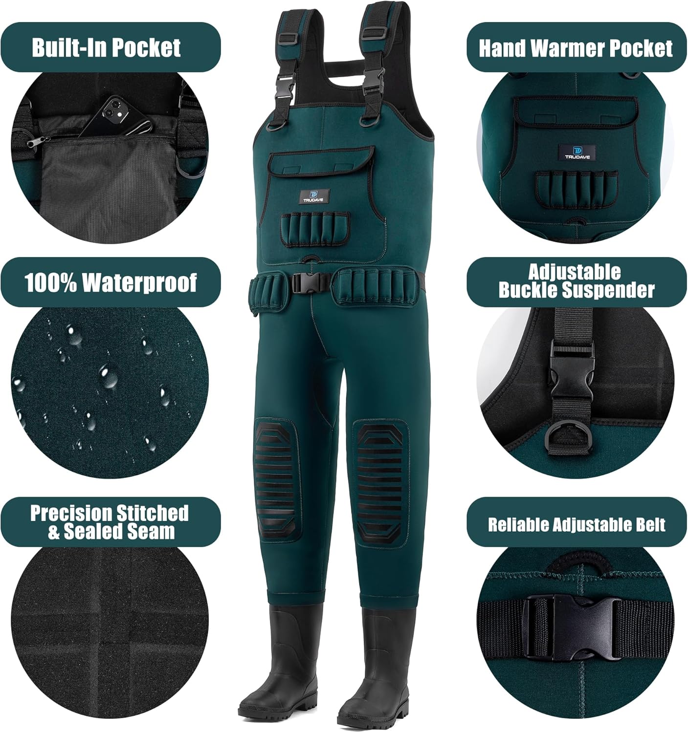 Chest Waders for Men & Women - Waterproof Neoprene Fishing & Hunting Waders with Boots