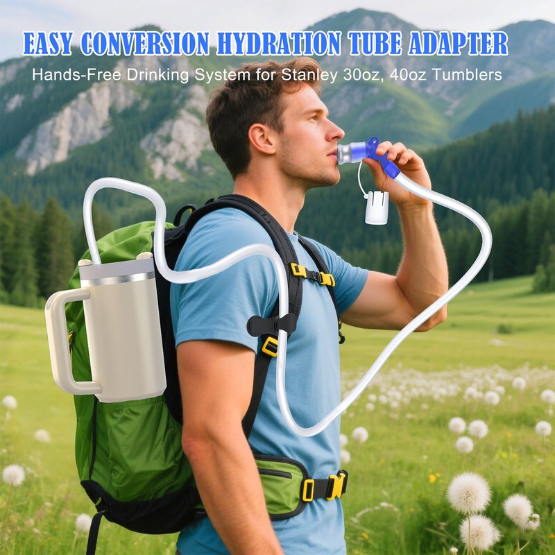Tube Adapter System - Hands-Free Drinking System for Stanley 30oz, 40oz Tumblers | Leak-Proof Silicone Hose Kit with Magnetic Clip & Cleaning Brush | BPA-Free Travel, Hiking, Wheelchair Accessible