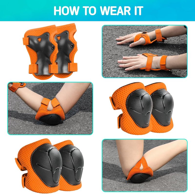 Kids Protective Gear Set - Knee Pads, Elbow Pads & Wrist Guards | 3-14 Years, Ideal for Skating & Cycling