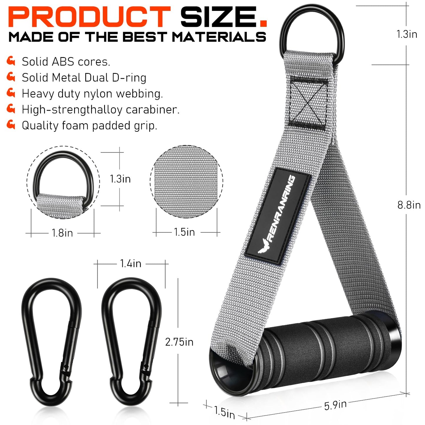 RENRANRING Gym Exercise Handles, Replacement Handle Attachments for Cable Machine Pulleys, Resistance Band and Strength Trainer, Pull Down Workout Accessories, Home Gym Add On Equipment