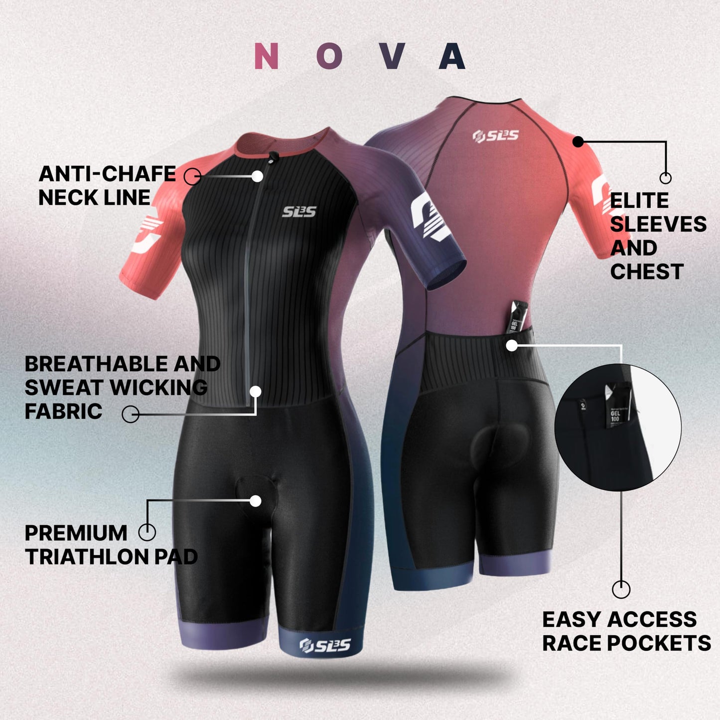 SLS3 Triathlon Suits Women Elite Aero Sleeved Tri Suit Women, Trisuit, Quick-Dry, Italian Chamois, Ready for Any Distance (Nova, X-Large)