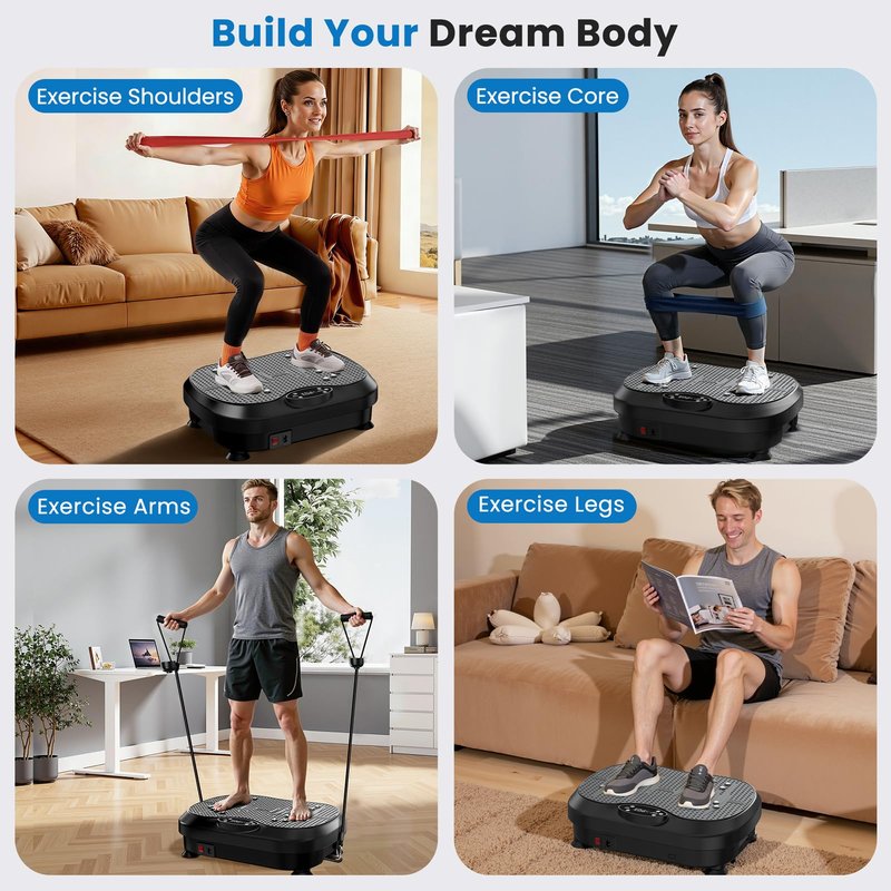 NISILIN Vibration Plate Exercise Machine for Lymphatic Drainage with 200 Levels, Whole Body Fitness Workout Equipment Stand Shake Board Sport Gym for Weight Loss Fat Burner for Women Men (Black)