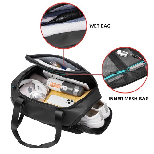 PreciousU Waterproof Gym Bag for Men,Sports Workout Training Overnight Duffle Bag with Shoe Compartment,Backpack Shoulder Straps and Wet Material Separation for Airplanes,Weekender Traveling.