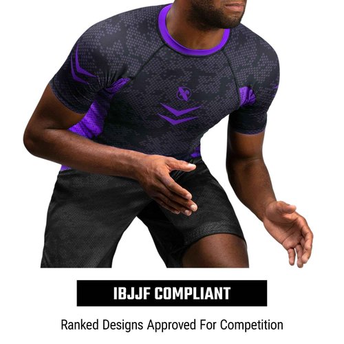 Hayabusa Ranked BJJ Rash Guards for Men Short Sleeve - Purple, X-Small