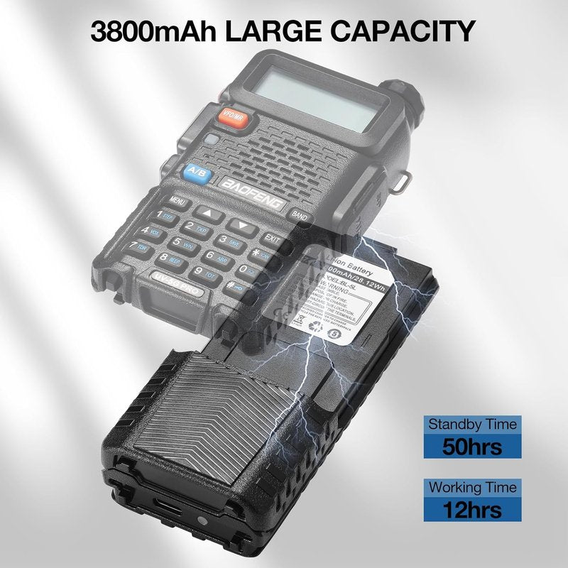 BAOFENG Extended 3800mAh Battery for UV-5R Series | USB-C Port, Black