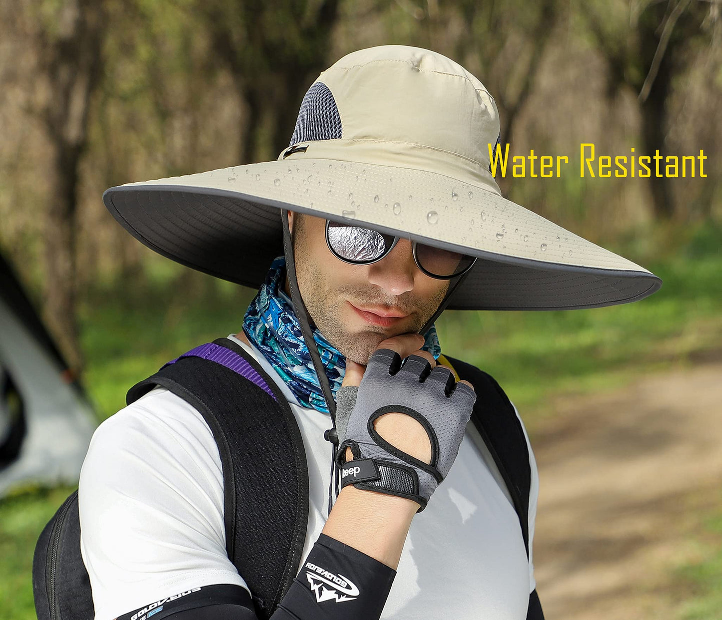 Leotruny Men Wide Brim Sun Hats UPF50+ Waterproof Breathable Bucket Hat for Fishing, Hiking, Camping (C01-khaki)